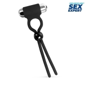 Черное эрекционное кольцо-лассо с вибрацией - Sex Expert - в Бердске купить с доставкой