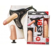Телесный страпон Harness LESBI с вагинальной пробкой - 16,5 см. - LOVETOY (А-Полимер) - купить с доставкой в Бердске