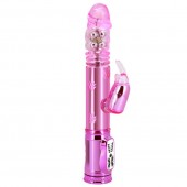 Розовый перезаряжаемый вибромассажер с ротацией, поступательными движениями и стимуляцией клитора - 29,5 см. - Baile
