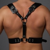 Черная кожаная мужская портупея с регулируемыми ремешками - Crazy Handmade - купить с доставкой в Бердске
