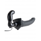Черный страпон с вагинальной пробкой Deluxe Vibrating Penetrix Strap-On - 19 см. - Pipedream - купить с доставкой в Бердске