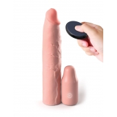 Телесная вибронасадка на член 3  Vibrating Mega X-tension with Remote - 22,9 см. - Pipedream - в Бердске купить с доставкой