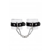 Бело-черные кожаные наручники с одним ремешком с люверсами - Pecado - купить с доставкой в Бердске