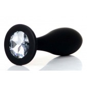 Черная анальная втулка с прозрачным кристаллом - 9,2 см. - Boys of Toys