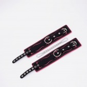 Черно-розовые кожаные оковы с розовой строчкой - Crazy Handmade - купить с доставкой в Бердске