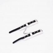 Бело-красные кожаные наручники - Crazy Handmade - купить с доставкой в Бердске