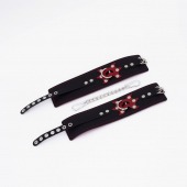 Черные кожаные оковы с красным декором и строчкой - Crazy Handmade - купить с доставкой в Бердске