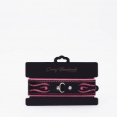 Черно-розовый кожаный ошейник с розовой строчкой - Crazy Handmade - купить с доставкой в Бердске