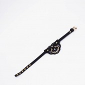 Черный фигурный кожаный ошейник с золотистой фурнитурой - Crazy Handmade - купить с доставкой в Бердске