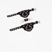 Черные наручники с золотистой фурнитурой - Crazy Handmade - купить с доставкой в Бердске