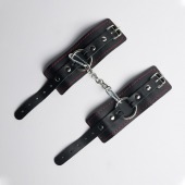 Черные кожаные наручники с красной строчкой - Crazy Handmade - купить с доставкой в Бердске