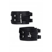 Черные кожаные оковы с двумя перекрёстными ремешками - Pecado - купить с доставкой в Бердске