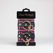 Черные кожаные наручники с розовой строчкой - Crazy Handmade - купить с доставкой в Бердске