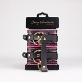 Черные кожаные оковы с розовой строчкой - Crazy Handmade - купить с доставкой в Бердске