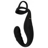 Черное эрекционное кольцо со стимуляцией промежности и анальной пробкой Cock Ring with RC Prostate Plug - Orion - в Бердске купить с доставкой