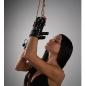 Черные высокие кожаные наручники для подвешивания - Crazy Handmade - купить с доставкой в Бердске