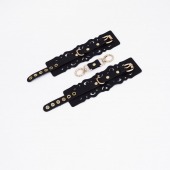 Черные кожаные наручники с узорами и золотистой фурнитурой - Crazy Handmade - купить с доставкой в Бердске