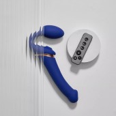 Синий безремневой страпон Multi Orgasm Bendable Strap-On size XL с клиторальной стимуляцией - Strap-on-me - купить с доставкой в Бердске