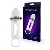 Закрытая насадка на пенис с подхватом мошонки и стимулирующими «ресничками» - Sextaz - в Бердске купить с доставкой