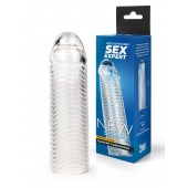 Прозрачная закрытая насадка на пенис с ребрышками - 16 см. - Sex Expert - в Бердске купить с доставкой