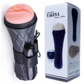 Телесный мастурбатор-вагина в черной колбе с вибрацией - Boys of Toys - в Бердске купить с доставкой