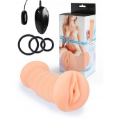 Телесный двусторонний мастурбатор с вибропулей и эрекционными кольцами в комплекте - Sexy Girl - в Бердске купить с доставкой