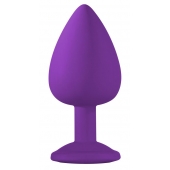 Большая фиолетовая анальная пробка Emotions Cutie Large с голубым кристаллом - 10 см. - Lola Games - купить с доставкой в Бердске