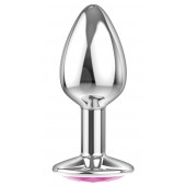 Малая серебристая анальная пробка Diamond Pink Sparkle Small с розовым кристаллом - 7 см. - Lola Games - купить с доставкой в Бердске