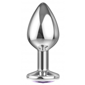 Большая серебристая анальная пробка Diamond Purple Sparkle Large с фиолетовым кристаллом - 8 см. - Lola Games - купить с доставкой в Бердске