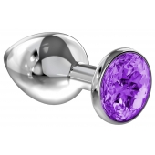 Большая серебристая анальная пробка Diamond Purple Sparkle Large с фиолетовым кристаллом - 8 см. - Lola Games - купить с доставкой в Бердске