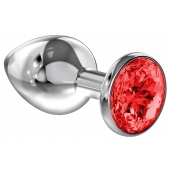 Большая серебристая анальная пробка Diamond Red Sparkle Large с красным кристаллом - 8 см. - Lola Games - купить с доставкой в Бердске
