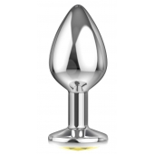 Большая серебристая анальная пробка Diamond Yellow Sparkle Large с жёлтым кристаллом - 8 см. - Lola Games - купить с доставкой в Бердске