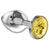 Большая серебристая анальная пробка Diamond Yellow Sparkle Large с жёлтым кристаллом - 8 см. - Lola Games - купить с доставкой в Бердске