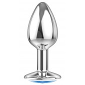 Малая серебристая анальная пробка Diamond Light blue Sparkle Small с голубым кристаллом - 7 см. - Lola Games - купить с доставкой в Бердске