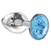 Малая серебристая анальная пробка Diamond Light blue Sparkle Small с голубым кристаллом - 7 см. - Lola Games - купить с доставкой в Бердске