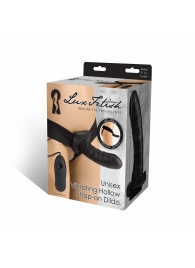 Чёрный полый страпон с вибрацией Unisex Vibrating Hollow Strap-On - 14 см. - Lux Fetish - купить с доставкой в Бердске