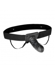 Чёрный полый страпон с вибрацией Unisex Vibrating Hollow Strap-On - 14 см. - Lux Fetish - купить с доставкой в Бердске