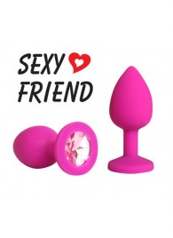 Розовая конусовидная анальная пробка с розовым кристаллом - 7,3 см. - 1137 - купить с доставкой в Бердске