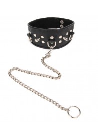Черный ошейник с шипами и металлическим поводком-цепочкой - Notabu - купить с доставкой в Бердске