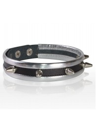 Серебристо-черный узкий ошейник с шипами - Sitabella - купить с доставкой в Бердске