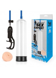 Прозрачная вакуумная помпа Sex Expert с насадкой-вагиной - Sex Expert - в Бердске купить с доставкой