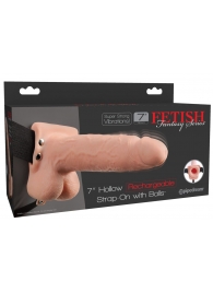 Телесный перезаряжаемый вибрострапон 7  Hollow Rechargeable Strap-on with Balls - 20,3 см. - Pipedream - купить с доставкой в Бердске