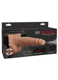 Телесный полый страпон с имитацией эякуляции 7.5  Hollow Squirting Strap-On with Balls Flesh - 21,6 см. - Pipedream - купить с доставкой в Бердске