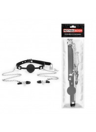 Черный кляп-шарик с зажимами на соски на металлической цепочке - Notabu - купить с доставкой в Бердске