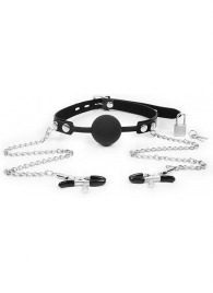 Черный кляп-шарик с зажимами на соски на металлической цепочке - Notabu - купить с доставкой в Бердске