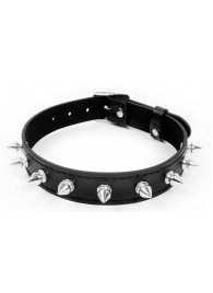 Черный ошейник с серебристыми шипами - Notabu - купить с доставкой в Бердске