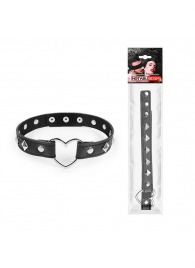 Черный ошейник с серебристыми ромбиками и сердечком - Notabu - купить с доставкой в Бердске