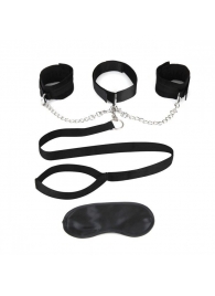 Чёрный ошейник с наручниками и поводком Collar Cuffs   Leash Set - Lux Fetish - купить с доставкой в Бердске