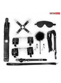 Большой набор БДСМ в черном цвете: маска, кляп, зажимы, плётка, ошейник, наручники, оковы, щекоталка, фиксатор - Notabu - купить с доставкой в Бердске