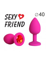 Ярко-розовая анальная пробка с красным кристаллом - 9,5 см. - 1137 - купить с доставкой в Бердске